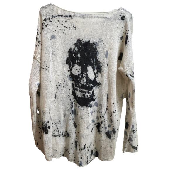 Skull Cashmere Women's Paint Splatter 100% Cashmere Sweater Pullover - Medium - Picture 4 of 7